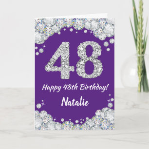 Feliz 48 cumpleaños, tarjeta de Purpurina púrpura