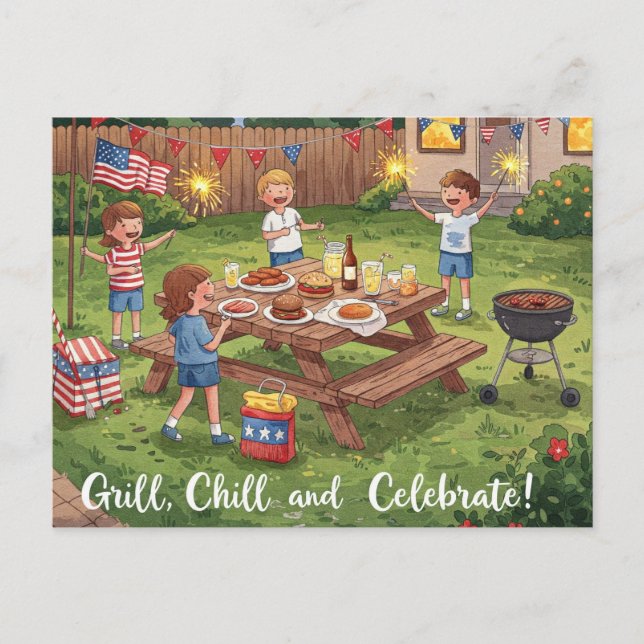 Feliz 4 de julio: Estrellas y franjas postales (Anverso)