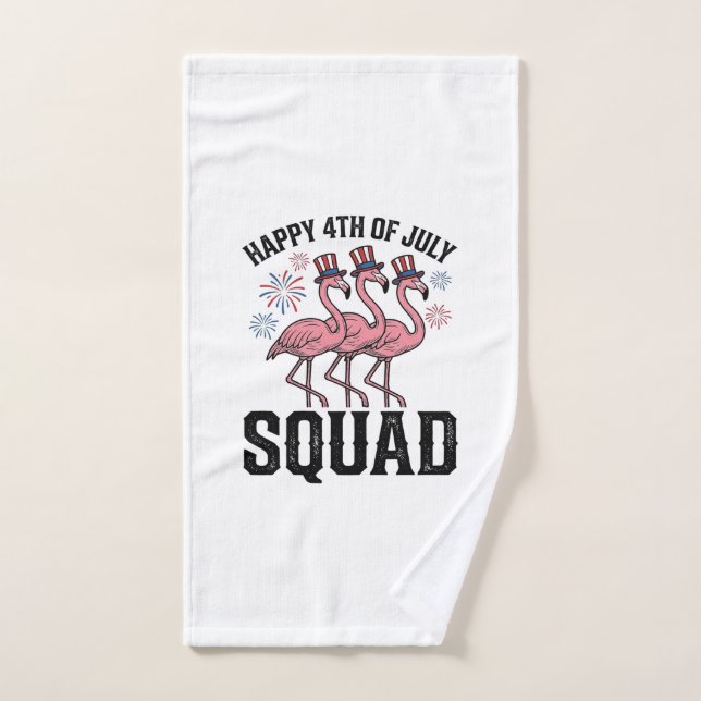 Feliz 4 de julio Flamingo Squad Diseño Vectorial_1 (Toalla de mano)
