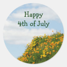 Feliz 4 de julio pegatinas Blue Sky Poppy Flowers