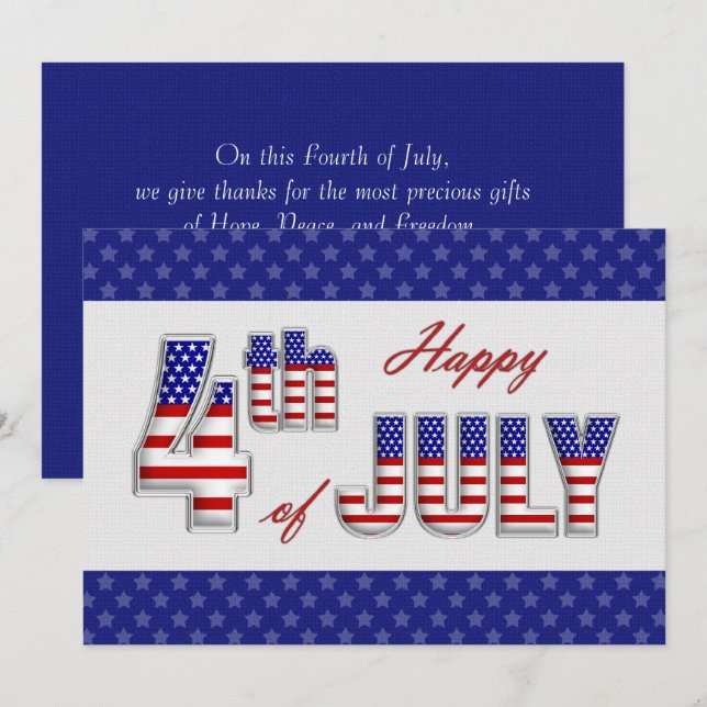 Feliz 4 de julio. Tarjeta de felicitación plana pa (Anverso / Reverso)