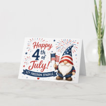 Feliz 4 de julio tarjeta de gnomo patriótico