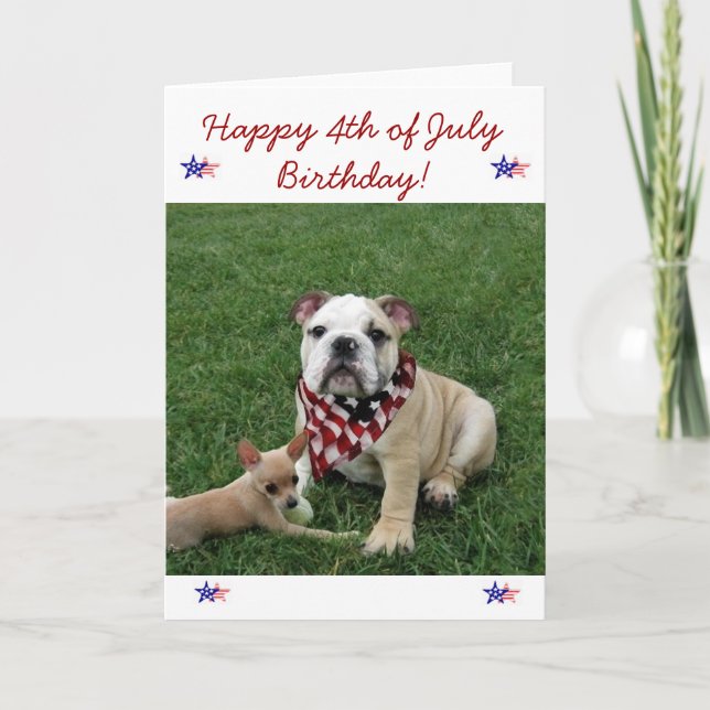 Feliz 4 de julio, tarjeta de saludo al bulldog de  (Anverso)