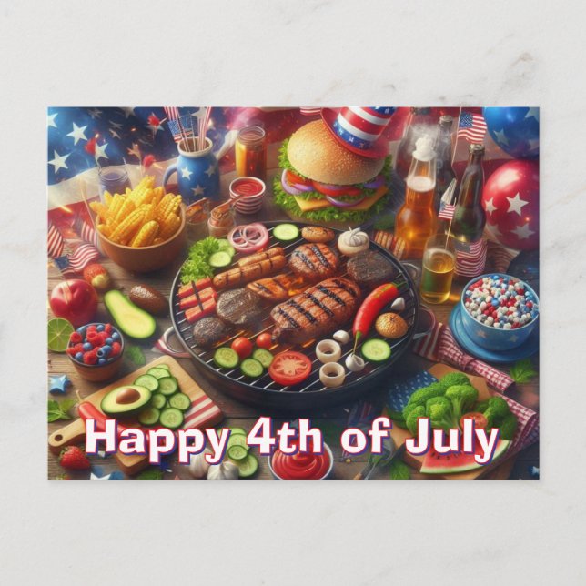 Feliz 4 de julio, tarjeta postal BBQ (Anverso)