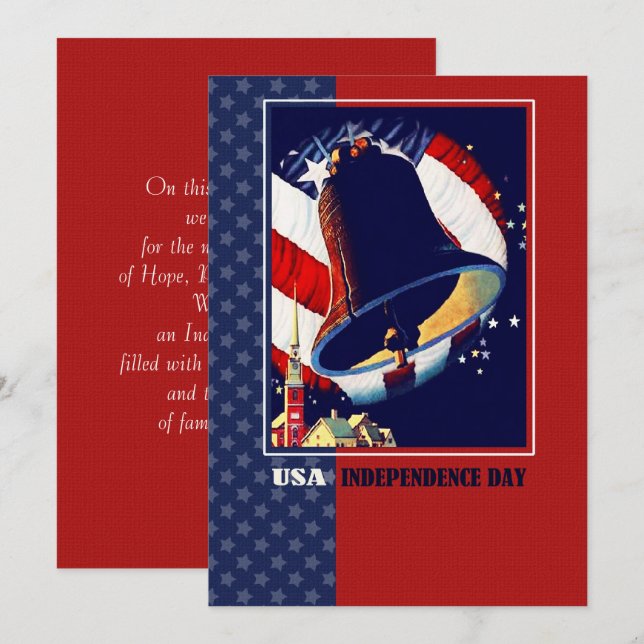 Feliz 4 de julio Vintage Liberty Bell Card (Anverso / Reverso)