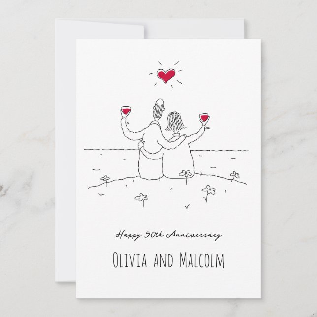 Feliz 50° Aniversario Boda Pareja de Corazón Rojo (Anverso)