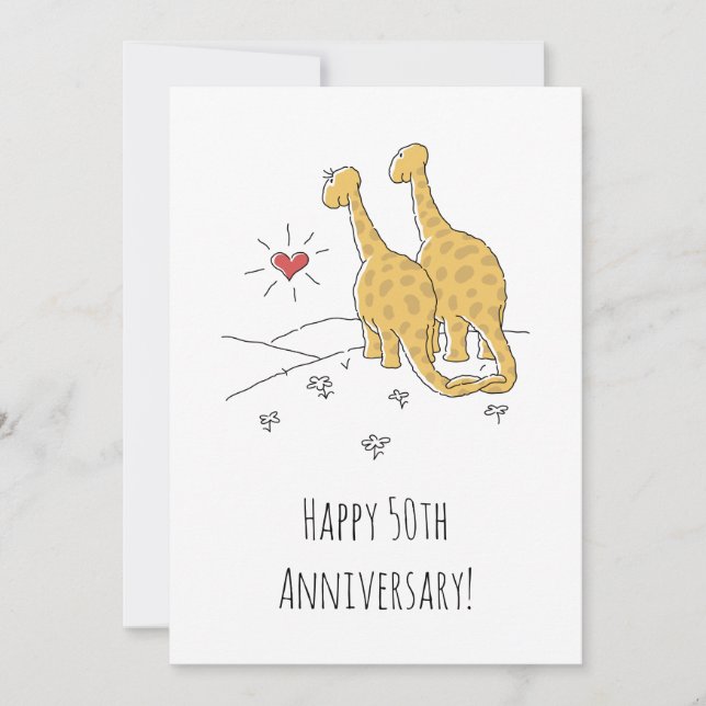 Feliz 50 aniversario Boda tarjeta de dinosaurios (Anverso)