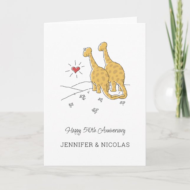 Feliz 50 aniversario Boda tarjeta de dinosaurios (Anverso)