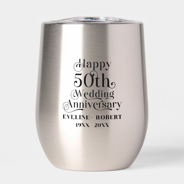 Feliz 50° Aniversario Boda Tipografía Negra (Frente)