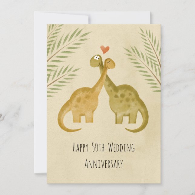Feliz 50° aniversario de Boda, tarjeta de dinosaur (Anverso)