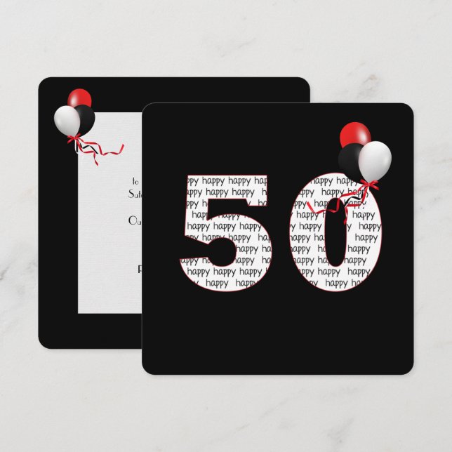 Feliz 50 cumpleaños por invitación negra (Anverso / Reverso)