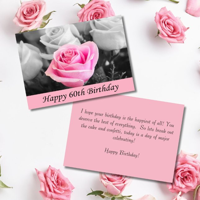 Feliz 60.º cumpleaños, tarjeta de fotografía Rosa (Subido por el creador)