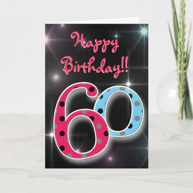 Feliz 60 cumpleaños, diversión y brillante tarjeta (Anverso)