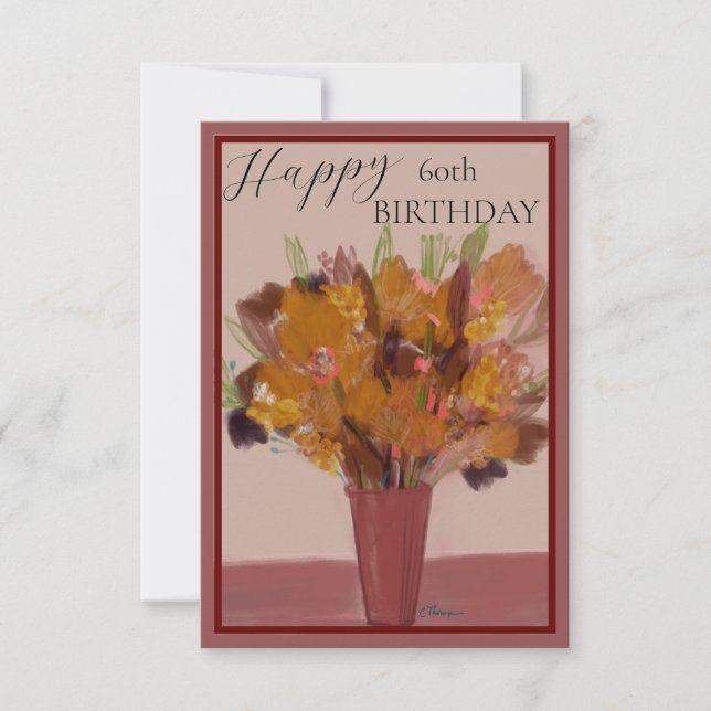 Feliz 60 cumpleaños Rust y Gold Floral Bouquet (Anverso)