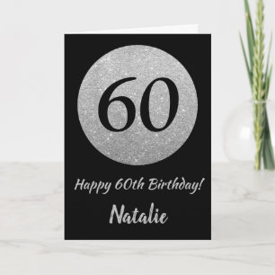 Feliz 60 cumpleaños tarjeta de Purpurina negro y p