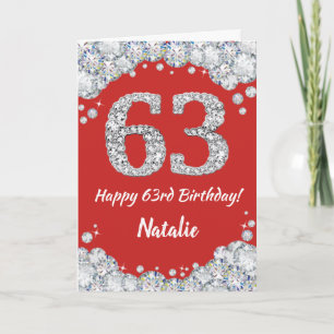 Feliz 63 cumpleaños tarjeta de Purpurina roja y pl