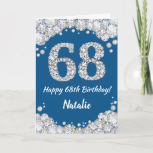 Feliz 68 cumpleaños tarjeta Purpurina azul y plate