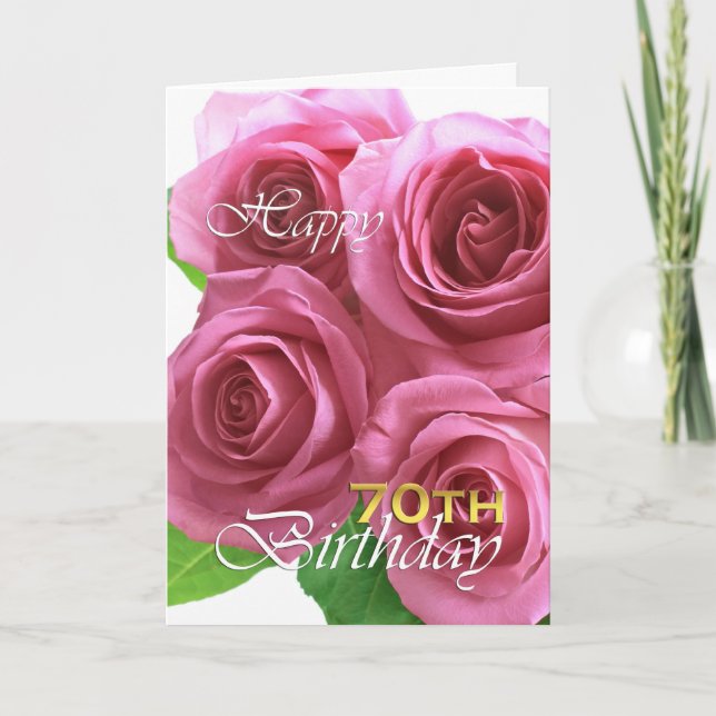 Feliz 70 cumpleaños, tarjeta de rosas rosadas (Anverso)