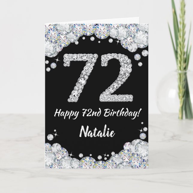 Feliz 72º cumpleaños, tarjeta de Purpurina negro y (Anverso)