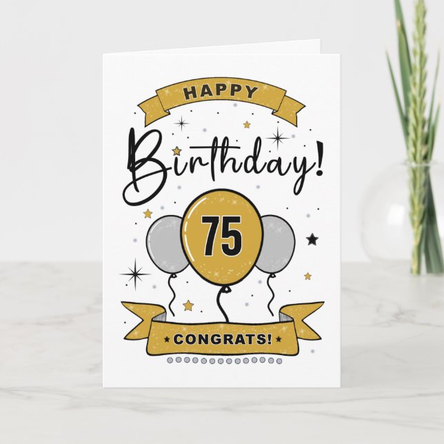 Feliz 75ª tarjeta de cumpleaños en oro (Anverso)