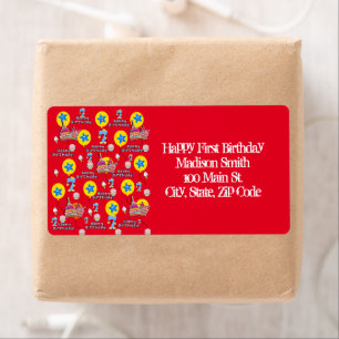 Feliz 7 cumpleaños, etiquetas de direcciones, rojo