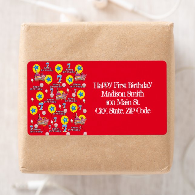 Feliz 7 cumpleaños, etiquetas de direcciones, rojo (In situ)