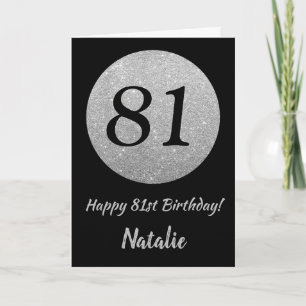 Feliz 81 cumpleaños tarjeta de Purpurina negro y p