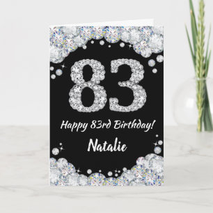 Feliz 83 cumpleaños, tarjeta de Purpurina negro y