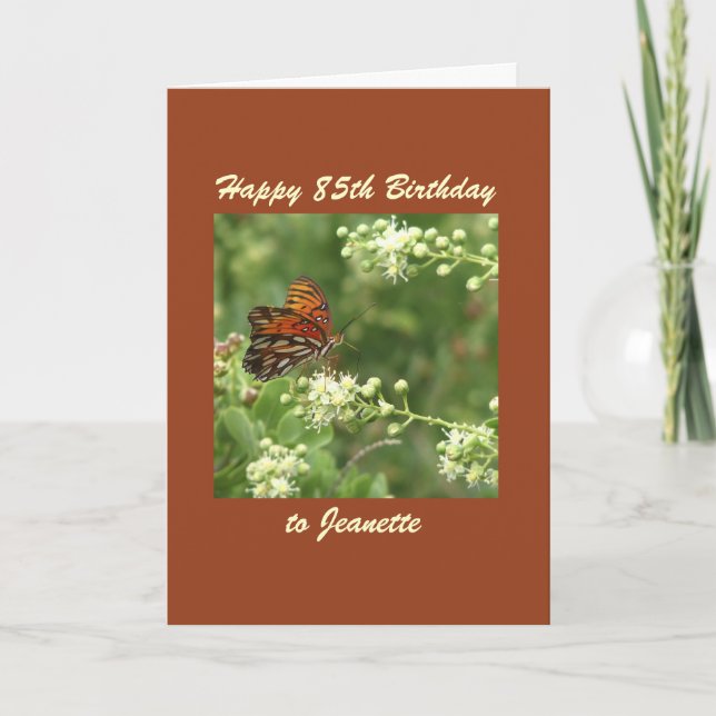 Feliz 85º cumpleaños Tarjeta de saludo mariposa Pe (Anverso)