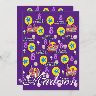 Feliz 8 cumpleaños por invitación #8 púrpura
