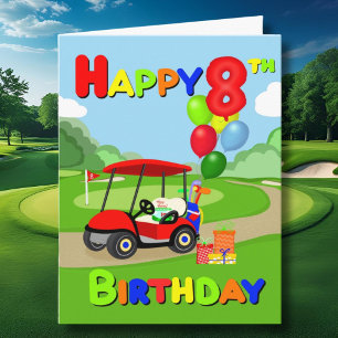 Feliz 8° cumpleaños tarjeta de golf para niños roj