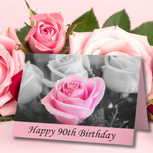 Feliz 90 cumpleaños, tarjeta de fotografía Rosa