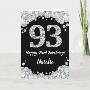 Feliz 93 cumpleaños, tarjeta de Purpurina negro y