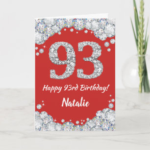 Feliz 93 cumpleaños tarjeta de Purpurina roja y pl
