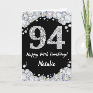 Feliz 94º cumpleaños tarjeta de Purpurina negro y 