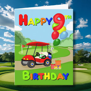 Feliz 9.º cumpleaños tarjeta de golf para niños ro