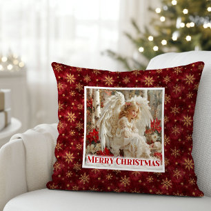 Feliz Almohada Navideña de Ángel Vintage Rojo y Do