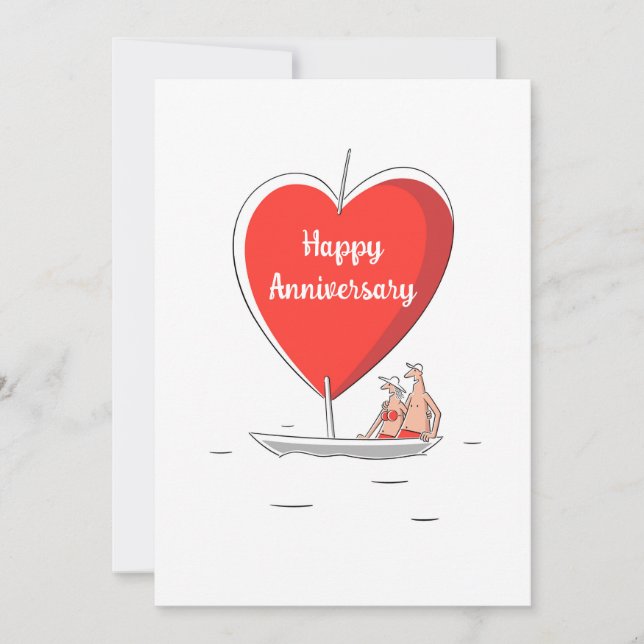 Feliz aniversario de Boda Sailboat Red Heart Card (Anverso)