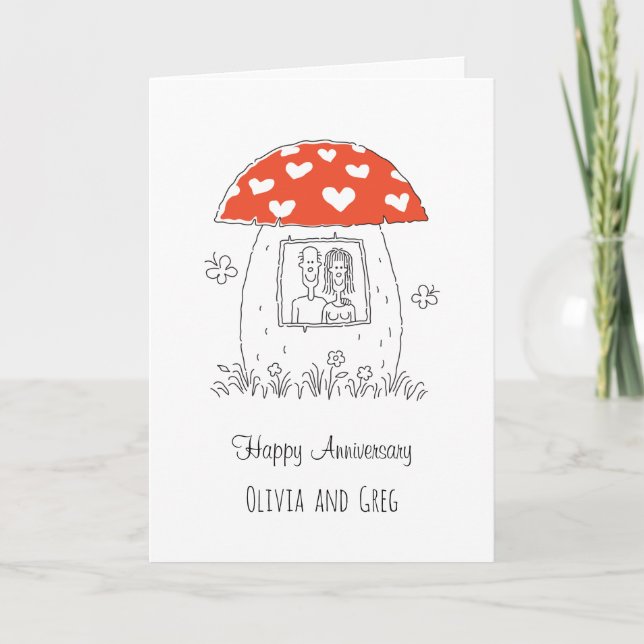 Feliz aniversario de Boda, tarjeta de hongos del c (Anverso)