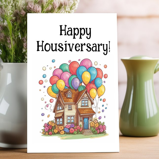 Feliz aniversario de inicio del Día de la Humanida (House anniversary cards for one year home anniversary.)