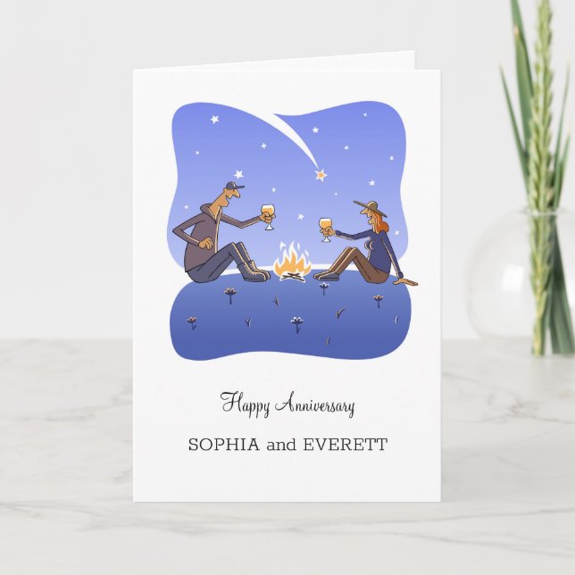 Feliz Aniversario Fogata Tarjeta Pareja (Anverso)