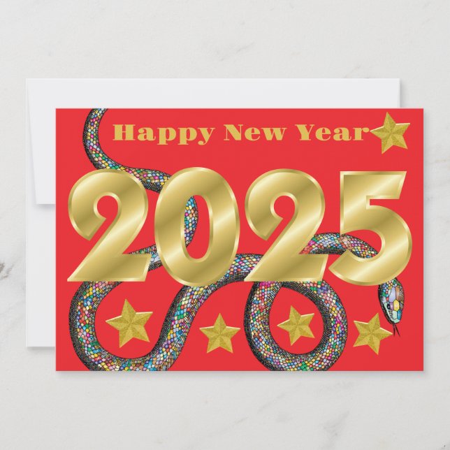 Feliz año 2025 de la tarjeta plana de serpientes (Anverso)