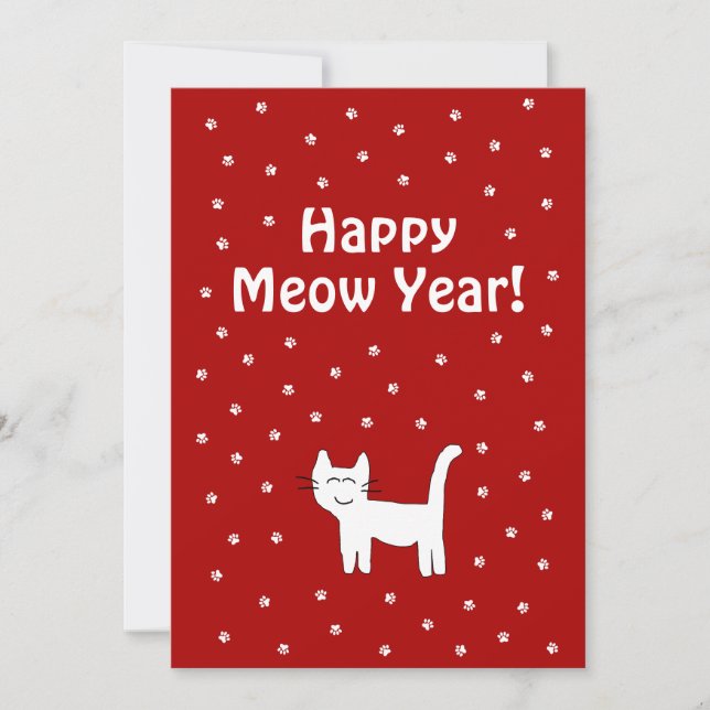 "¡Feliz Año Miau!" Tarjeta de vacaciones roja para (Anverso)