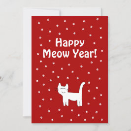 "¡Feliz Año Miau!" Tarjeta de vacaciones roja para