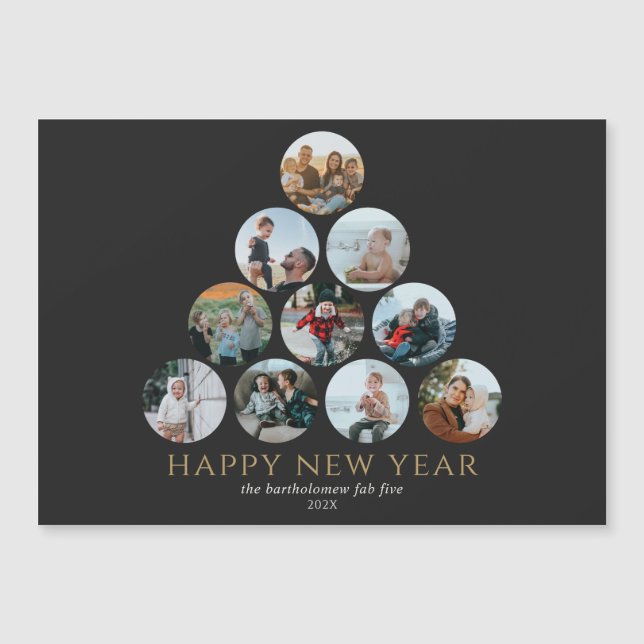 Feliz Año Nuevo 10 fotos imán negro (Anverso)