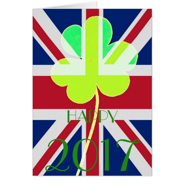 Feliz Año Nuevo 2017: Irlandés Shamrock UK Flag Fu (Frente)