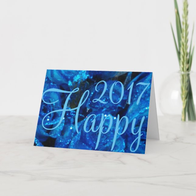 Feliz Año Nuevo 2017 Rosas azules de la tarjeta de (Anverso)