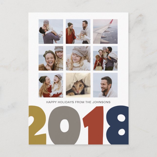Feliz Año Nuevo | 2018 | 9 fotos | Tarjetas Postal (Anverso)