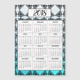 Feliz Año Nuevo 2018 Aqua Blue Magnetic Calendar