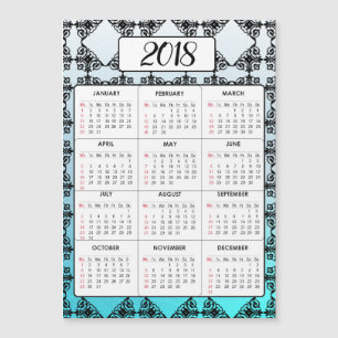 Feliz Año Nuevo 2018 Aqua Blue Magnetic Calendar